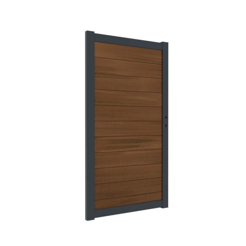 Boston alu poort Premium Teak 98x183cm RAL7016 incl. speciaal ophangsysteem en beslag