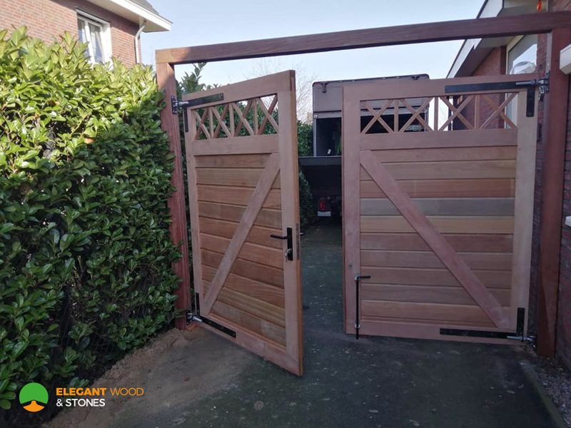 Dubbele Poort Belmonte Bangkirai met Trellis 300x180cm Horizontaal / Verticaal of Diagonaal "MAATWERK"