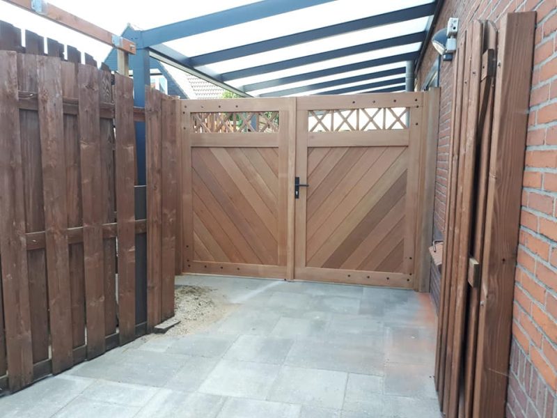 Dubbele Poort Belmonte Bangkirai met Trellis 300x180cm Horizontaal / Verticaal of Diagonaal "MAATWERK"