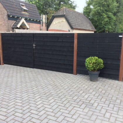 Dubbele Tuindeur Zweeds rabat diverse kleuren en houtsoorten 200 t/m 400cm, hoogte 155>200cm