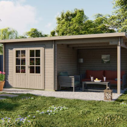 Blokhut - Tuinhuis Chappo | 28 mm | vuren grijs geïmpregneerd