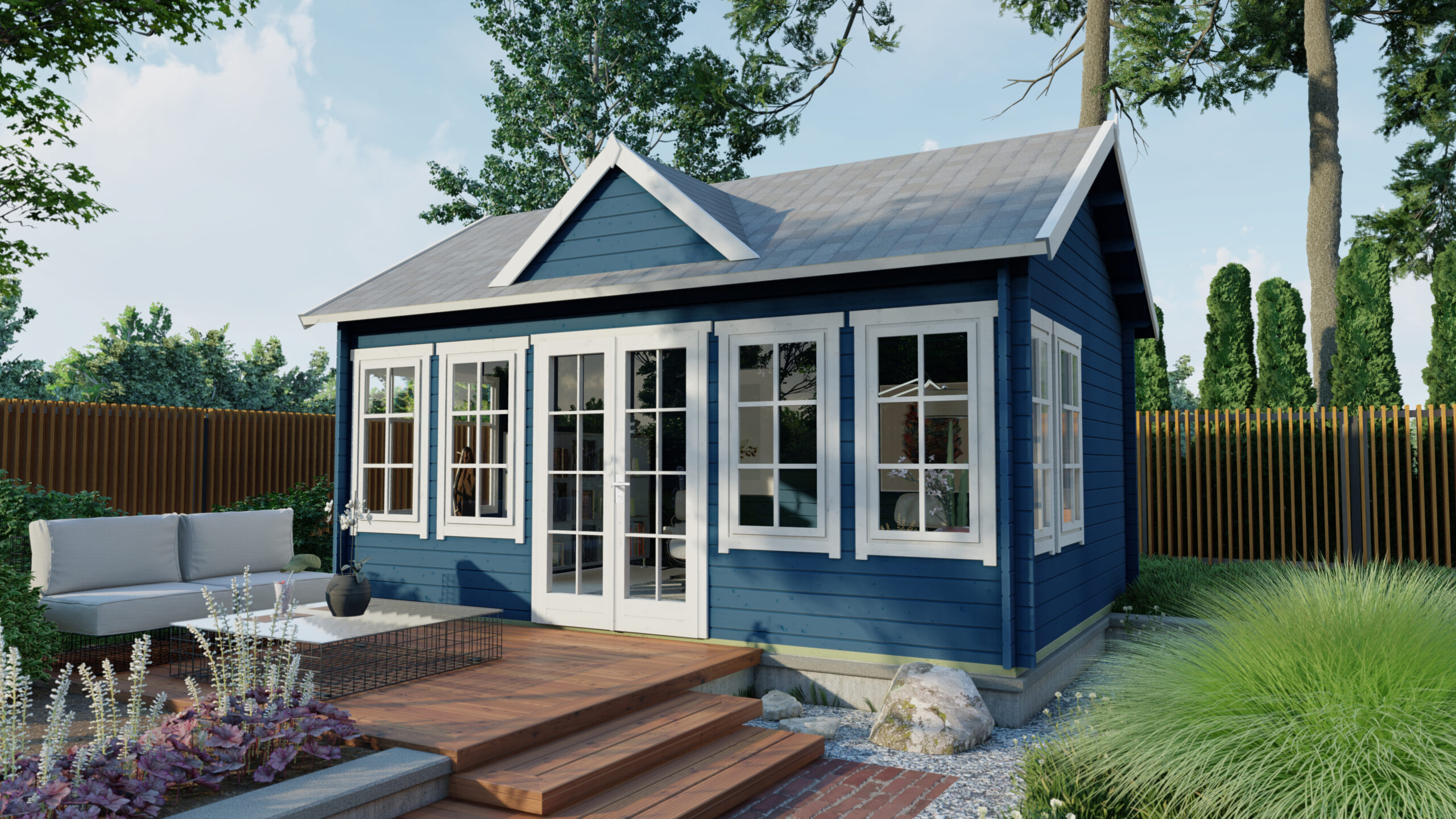 Blokhut - Tuinhuis Clockhouse | 44 mm | vuren groen geïmpregneerd