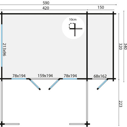 Blokhut - Tuinhuis Coventry | 58 mm | vuren grijs geïmpregneerd