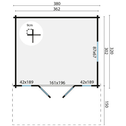 Blokhut - Tuinhuis Inglund | 44 mm | vuren onbehandeld