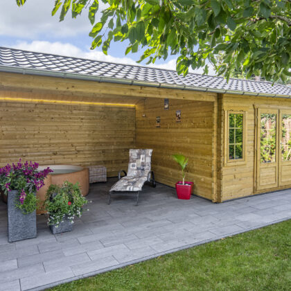 Blokhut - Tuinhuis Kwaspa | 44 mm | vuren groen geïmpregneerd