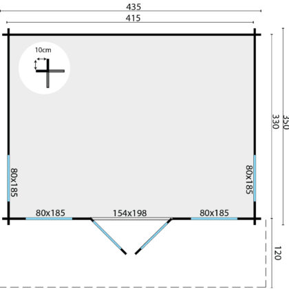 Blokhut - Tuinhuis Lory | 44 mm | vuren groen geïmpregneerd