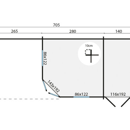 Blokhut - Tuinhuis Olson | 44 mm | vuren grijs geïmpregneerd