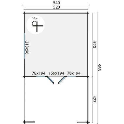 Blokhut - Tuinhuis Sheffield | 58 mm | vuren groen geïmpregneerd