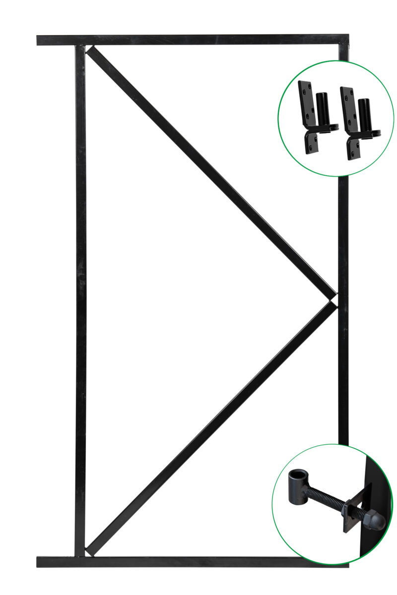 ijzeren deurframe H155xB120cm zwart gespoten incl. beslag (3 ogen + 3 duimen)