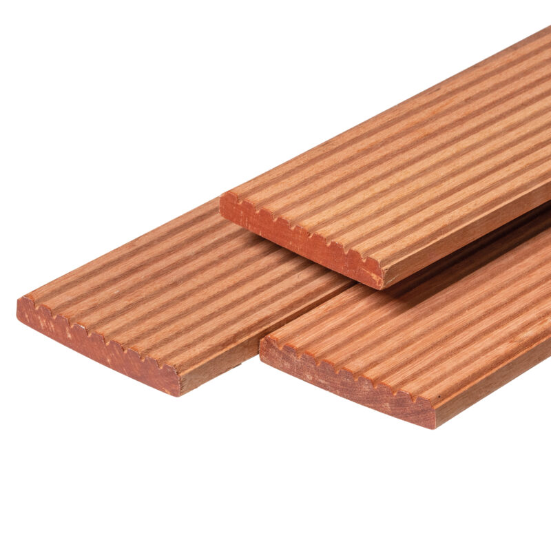 Bangkirai hardhout vlonderplank 2,5 x 14,5 x 400 cm kunstmatig gedroogd, geschaafd, 1 zijde 8 groeven