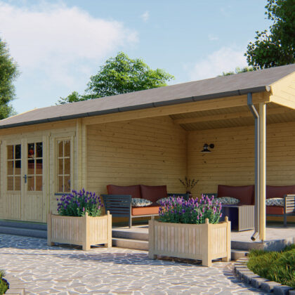 Blokhut - Tuinhuis Kwaspa | 44 mm | vuren bruin geïmpregneerd