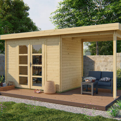 Blokhut - Tuinhuis Middelmodern | 28 mm | vuren grijs geïmpregneerd