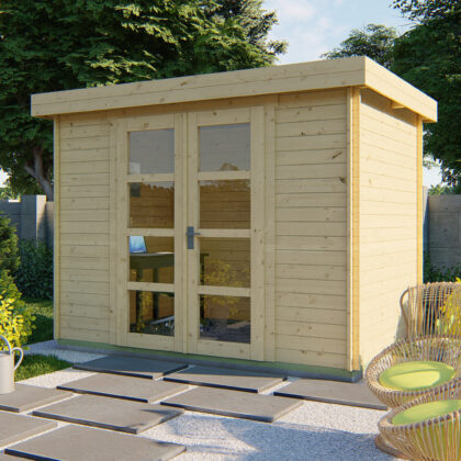 Blokhut - Tuinhuis Minimodern | 28 mm | vuren grijs geïmpregneerd