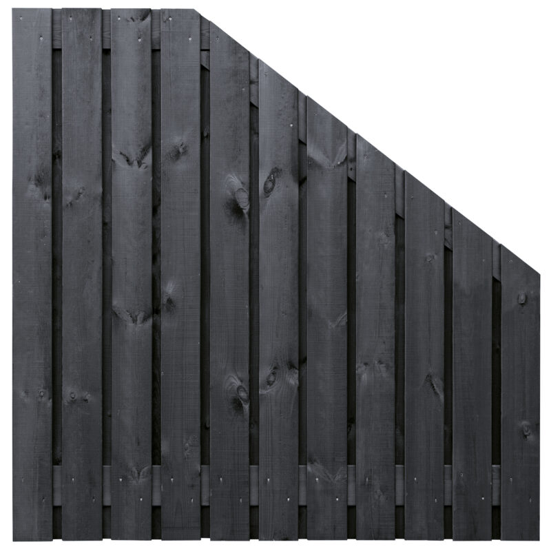 Tuinscherm vuren zwart gespoten 23-planks (21 + 2) Dresden 180/90 x 180 cm verloop