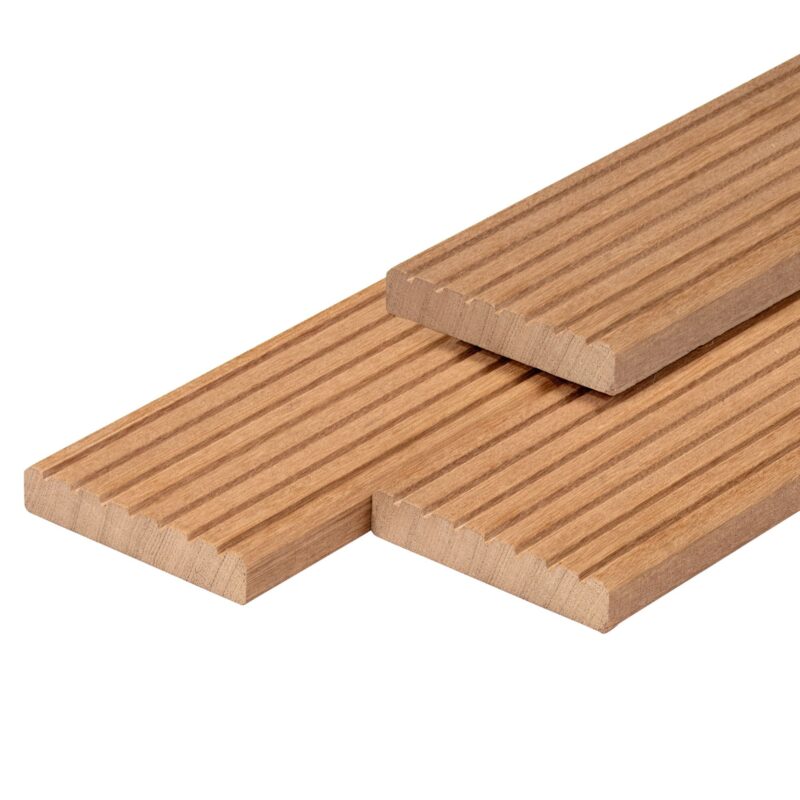 Bangkirai hardhout vlonderplank 2,5 x 14,5 x 430 cm kunstmatig gedroogd, geschaafd, 1 zijde 7 groeven