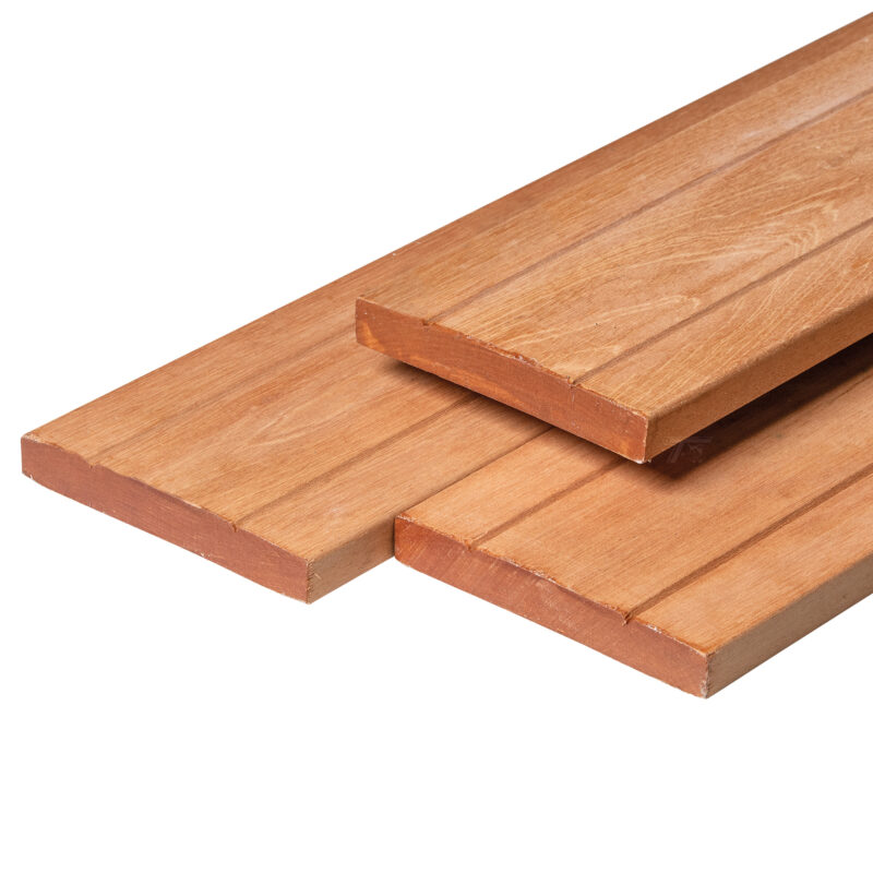 Bangkirai hardhout vlonderplank 2,8 x 19,0 x 305 cm kunstmatig gedroogd, geschaafd, 1 zijde 2 V-groeven