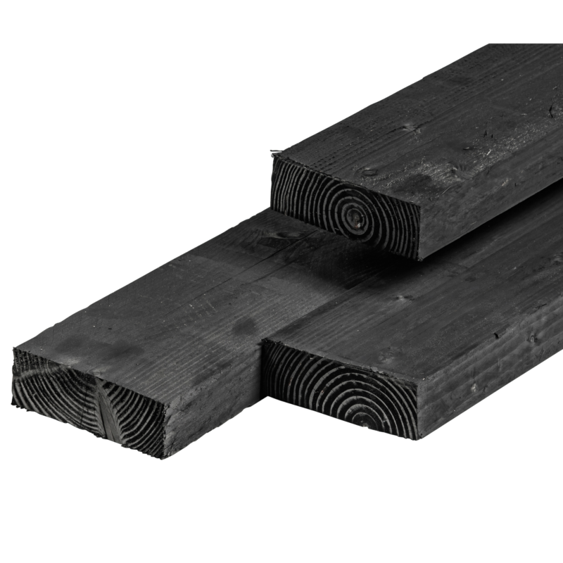 Douglas ligger, zwart geïmpregneerd, ongedroogd, fijn bezaagd 6,3 x 17,5 x 500 cm