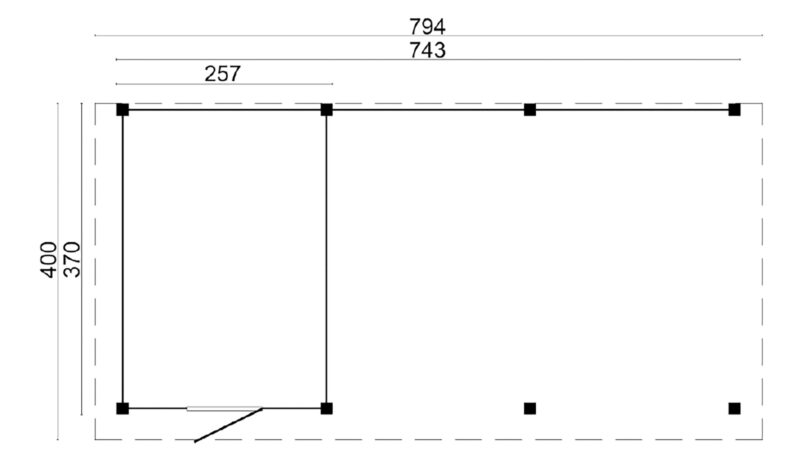 DHZ Plat dak Twello geschaafd douglas 743 x 370 cm zwart gespoten