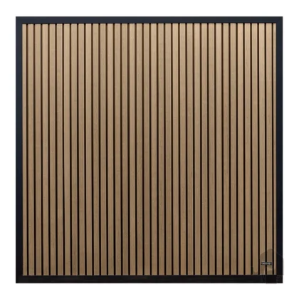 Schutting Houtcomposiet FSC© 4x180x180cm Elephant® Dark Line Stripes | Oak met zwarte groeven en zwart gepoedercoat aluminium kader Maatwerk mogelijk!