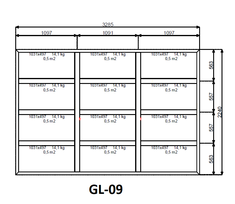 Glaswand Zwart Aluminium 2240x3285mm