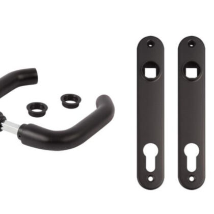 Deurkruk met schild Zwart gepoedercoat 93mm