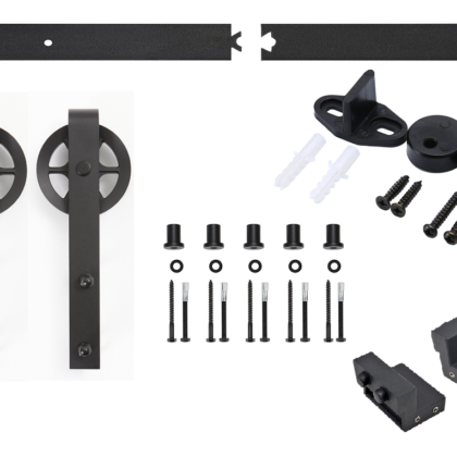 Schuifdeurbeslag Zwart gepoedercoat Recht model (grote wielen)