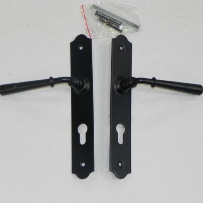 Deurschild en deurkruk Zwart gepoedercoat 72mm (rustiek)