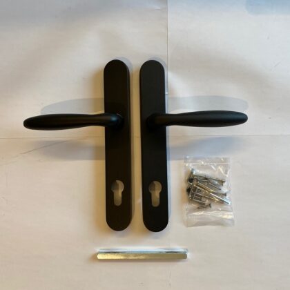 Deurschild en deurkruk Zwarte structuurcoating 85mm