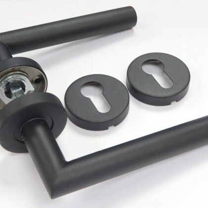 Deurkruk met rozetten Zwarte structuurcoating Recht model 1