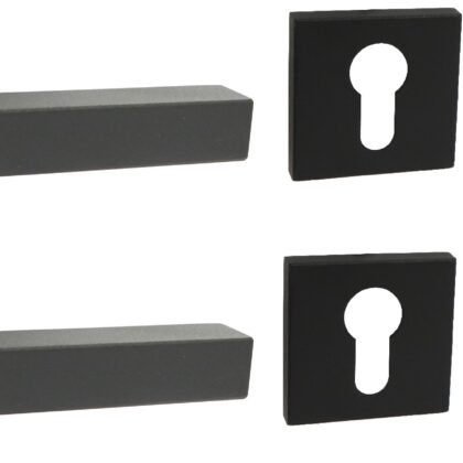Deurkruk met rozetten Zwarte structuurcoating Recht model (vierkant)