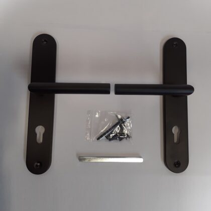 Deurschild en deurkruk Zwarte structuurcoating 72mm (afgerond)