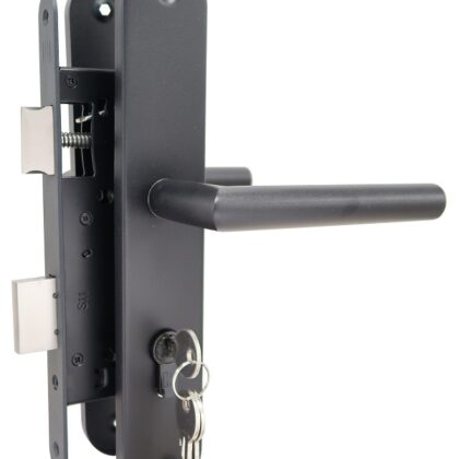 Set voor tuindeuren Zwarte structuurcoating 72x165mm (afgerond schild + rechte kruk)