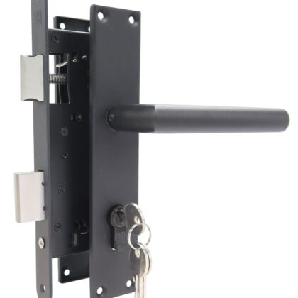 Set voor tuindeuren Zwarte structuurcoating 72x165mm (schild + rechte kruk)