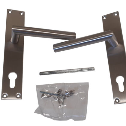 Deurschild en deurkruk RVS 85mm (recht model)