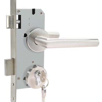 Set voor tuindeuren RVS 74x170mm (rozet + rechte kruk)