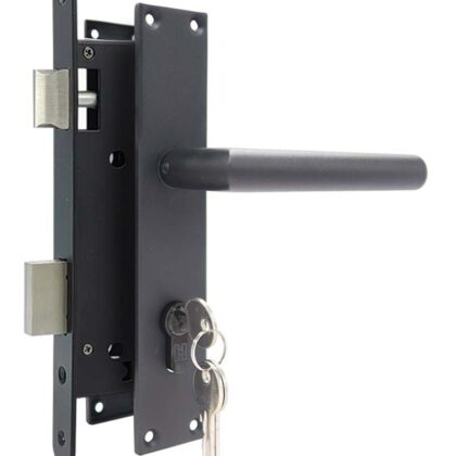 Set voor tuindeuren Zwarte structuurcoating 74x170mm (schild + rechte kruk).