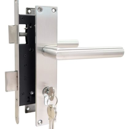 Set voor tuindeuren RVS 72x165mm (schild + rechte kruk)