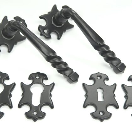 Deurkruk met rozetten Zwart gepoedercoat Rustiek 1