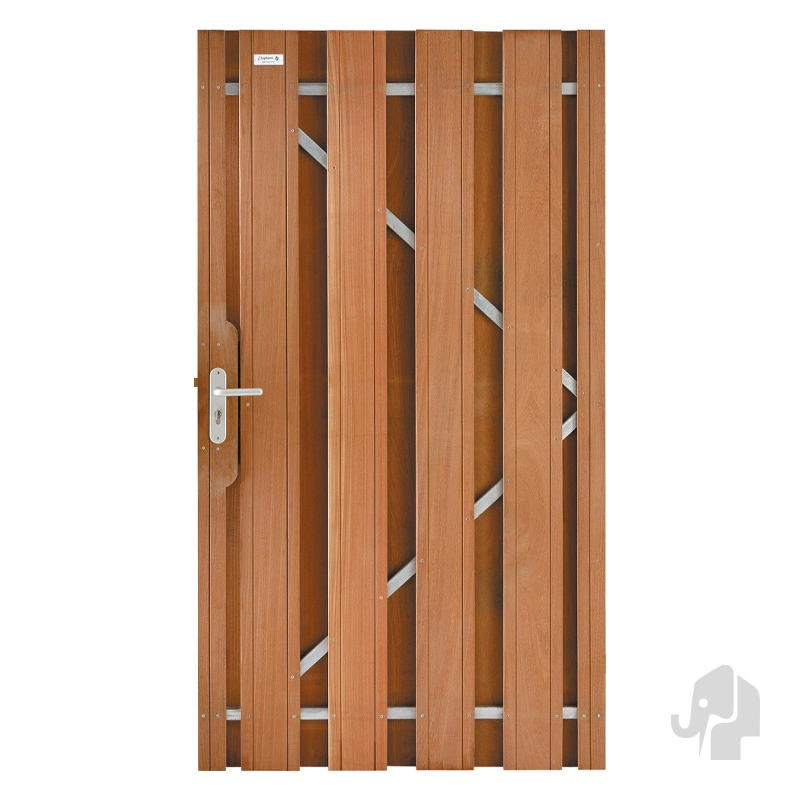 006543 | Tuindeur | Bangkirai | 5.2x100x180cm Elephant® | Timber | Inclusief hengen met duimen, deurstop profiel, cilinderslot, deurkrukken en stalen frame