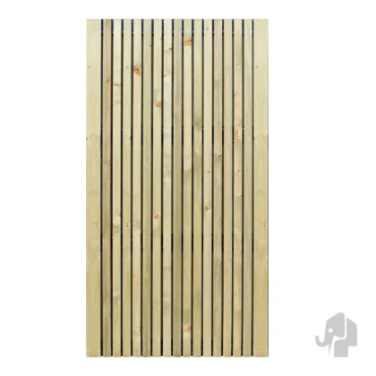 028898 | Tuindeur Stripes Black | Verduurzaamd Vuren | 5x100x179cm FSC® | Elephant® | Met smalle delen | Zwart doek | Tweezijdig te gebruiken