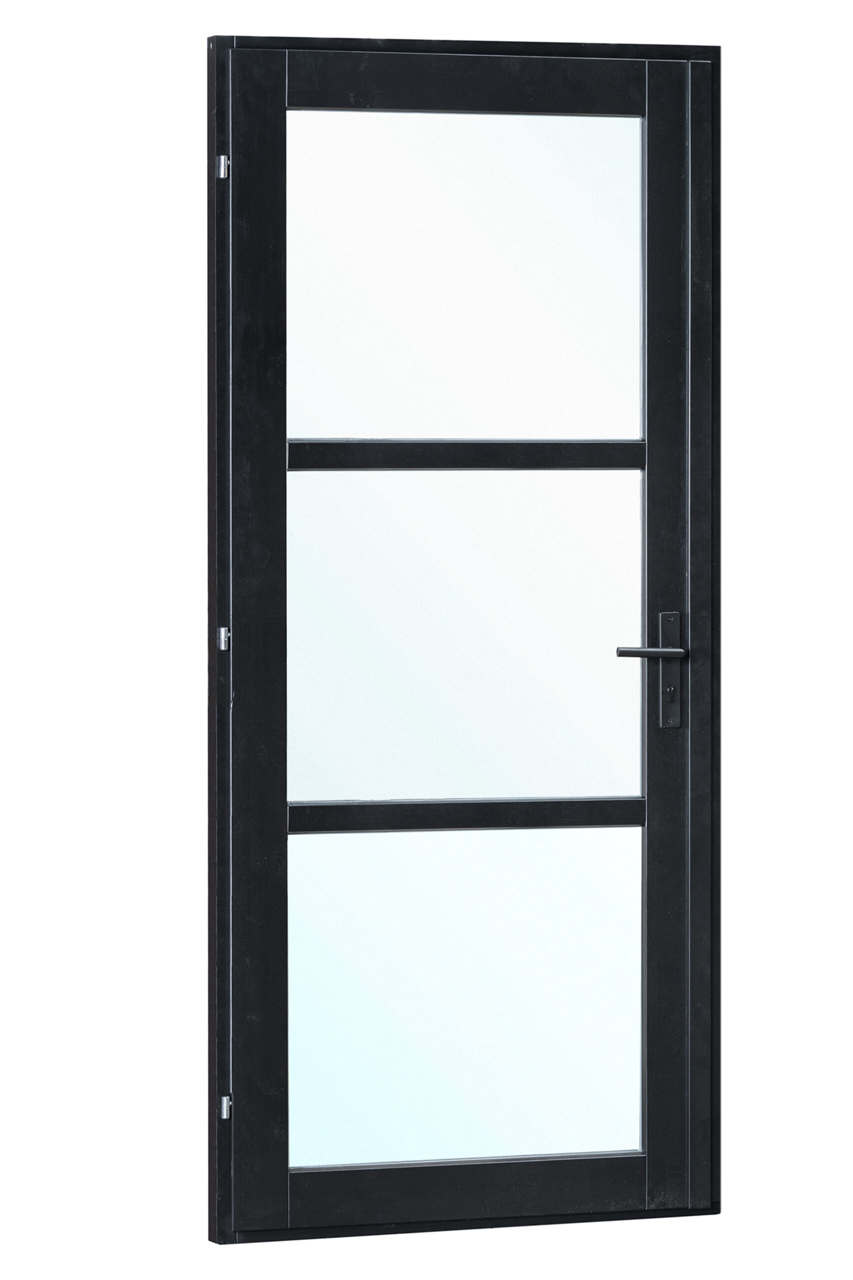Vuren steellook enkele glas deur zwart gespoten B1100xH2120mm buitenmaat, linksdraaiend