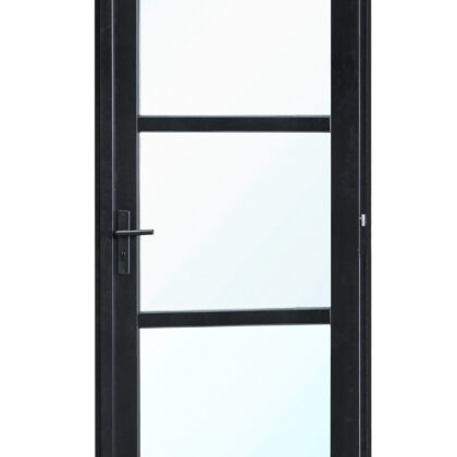 Vuren steellook enkele glas deur zwart gespoten B1100xH2120mm buitenmaat, rechtsdraaiend