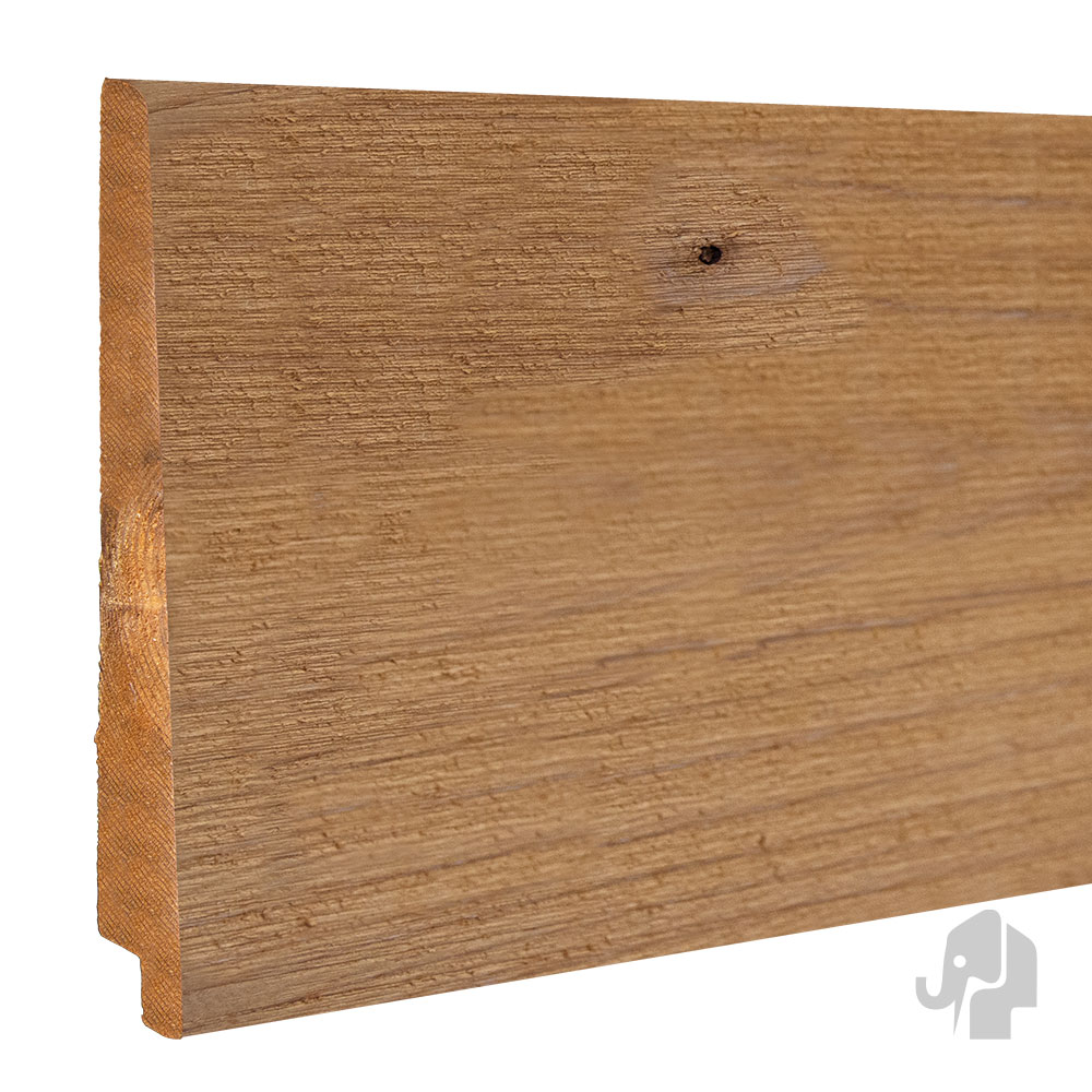 013788 | Zweeds Rabat | Naaldhout Thermo | PEFC© | 2.6x17.5 (19)x360cm Elephant® | Onbehandeld | Zichtzijde Fijnbezaagd | Met vaste kwasten