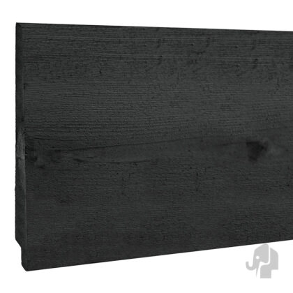 013850 | Zweeds Rabat | Naaldhout Thermo | Zwart | PEFC© | 2.6x17.5 (19)x480cm Elephant® | 2x dekkend zwart gelakt | Zichtzijde Fijnbezaagd | Met vaste kwasten