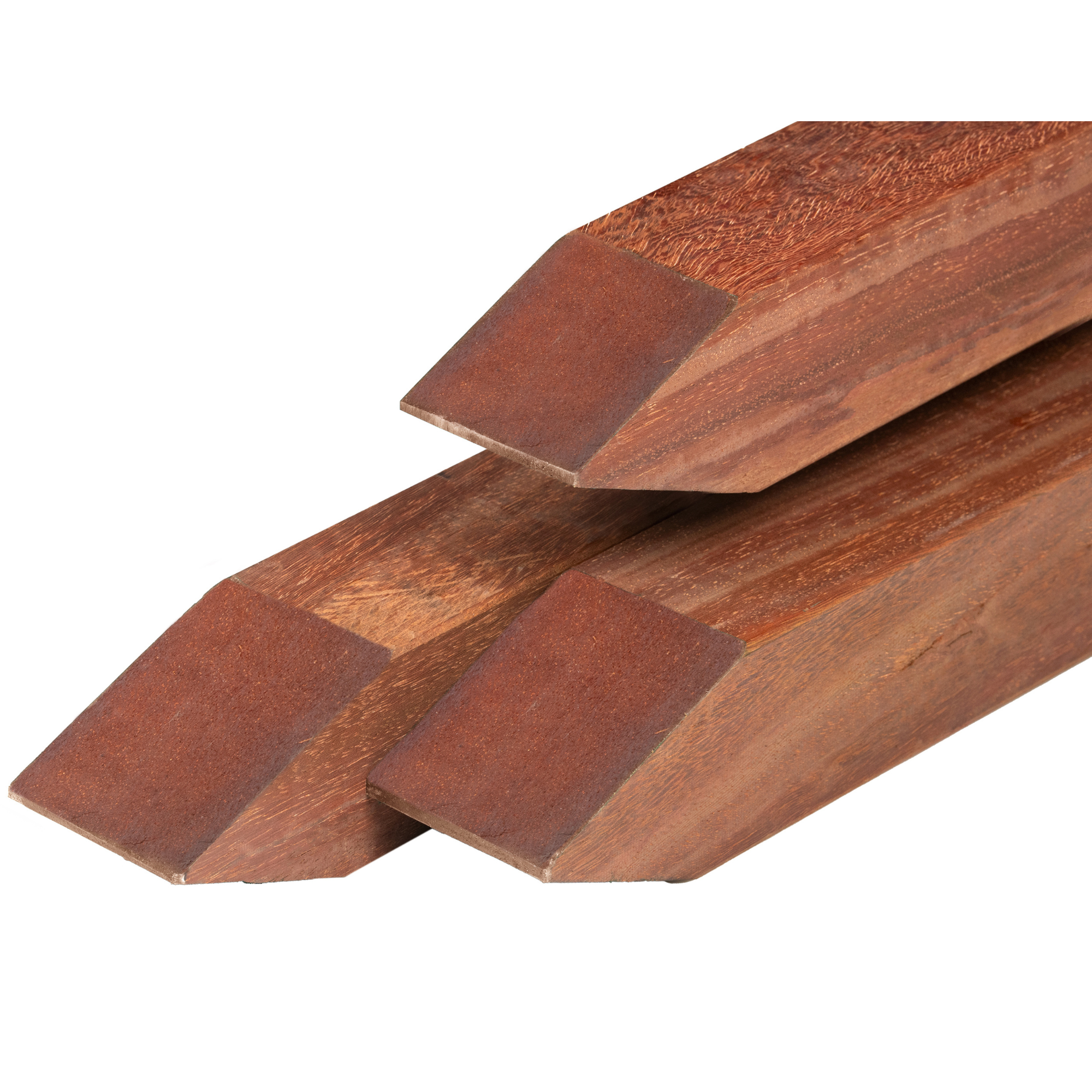 Angelim vermelho hardhout paal 6,5 x 6,5 x 200 cm geschaafd, gepunt, 4 ronde hoeken