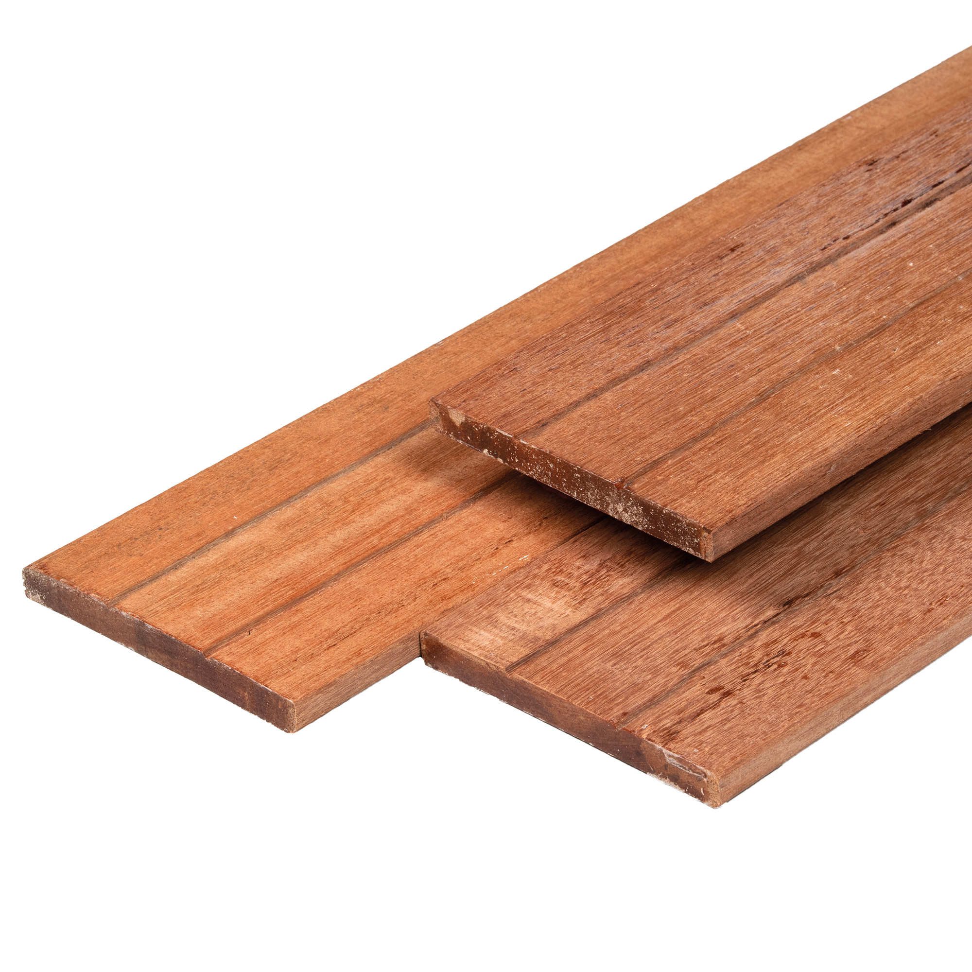 Keruing hardhout plank 1,5 x 14,0 x 305 cm kunstmatig gedroogd, geschaafd, 1 zijde 2 V-groeven, 4 ronde hoeken